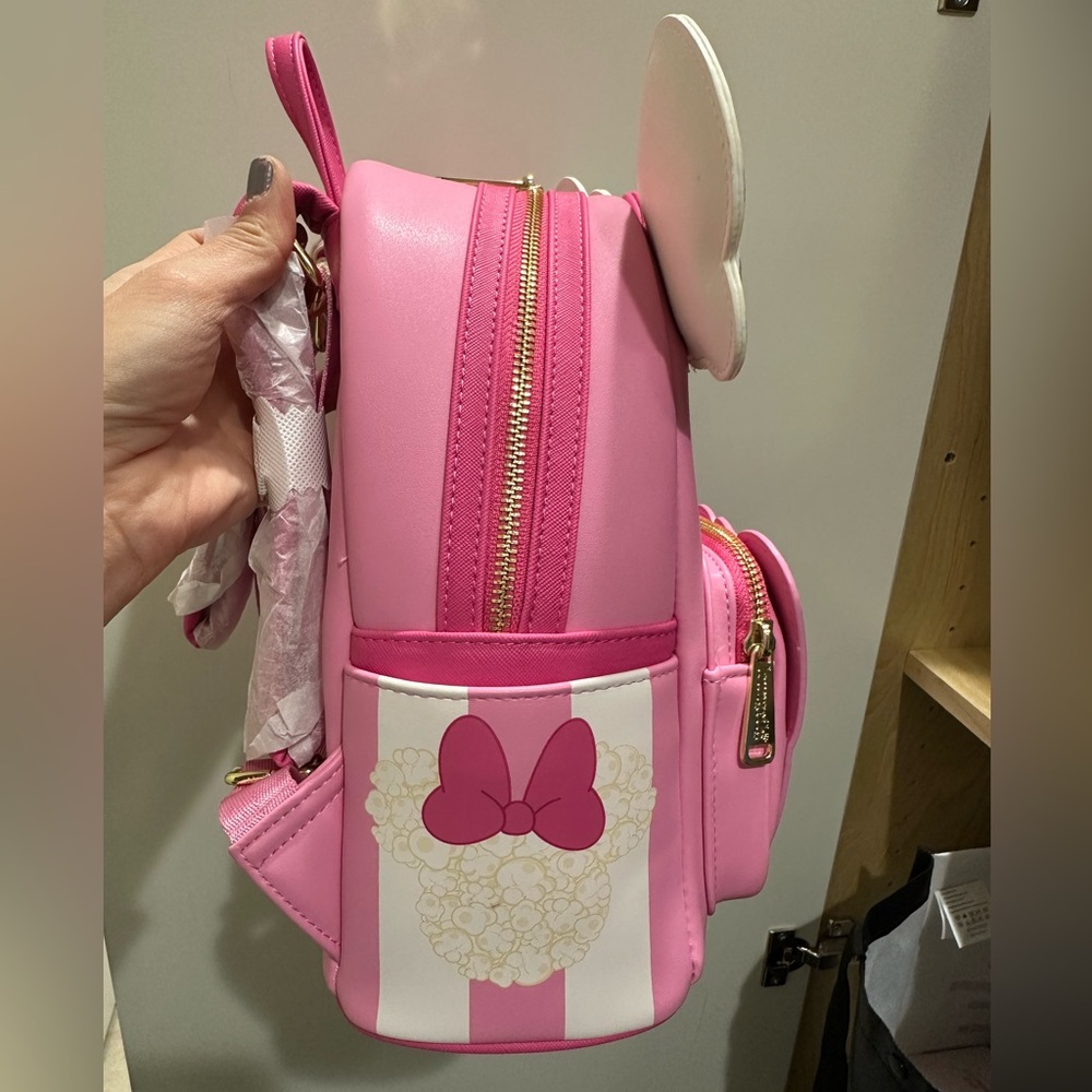 Pink and White Mini Backpack with Bow and Stripes - Picture 6 of 9
